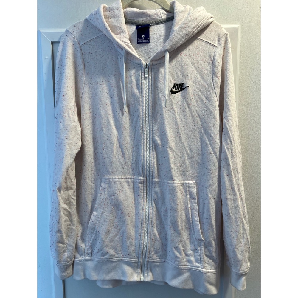 Nike Womens Full Zip Hoodie Cream Confetti Speckle French Terry Sweatshirt M